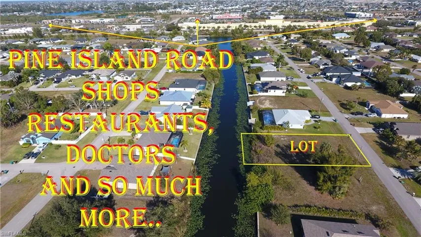 Aerial overview of property's location featuring a large body of water and property boundaries highlighted