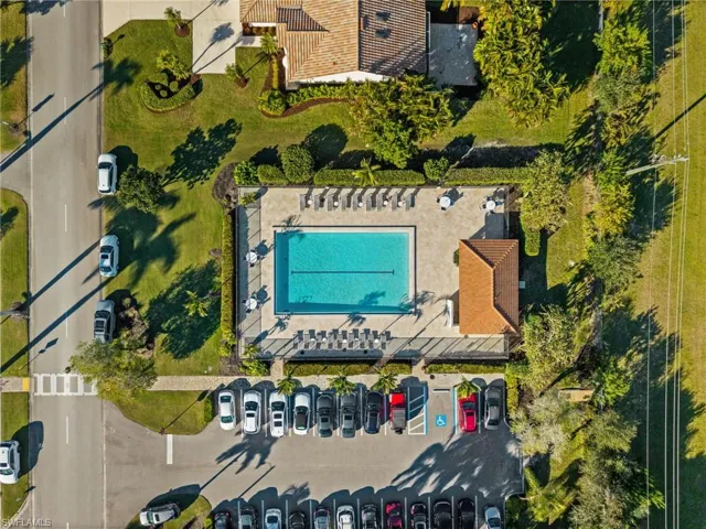 Drone / aerial view of a pool