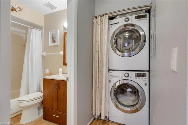 Full-size stacked washer and dryer appliances