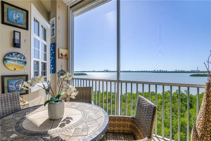 Sunroom with a water view