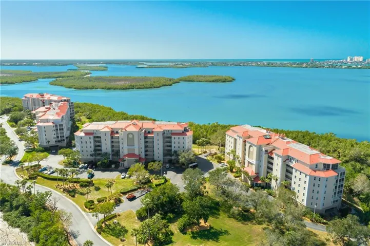Birds eye view of property featuring a city view and a water view