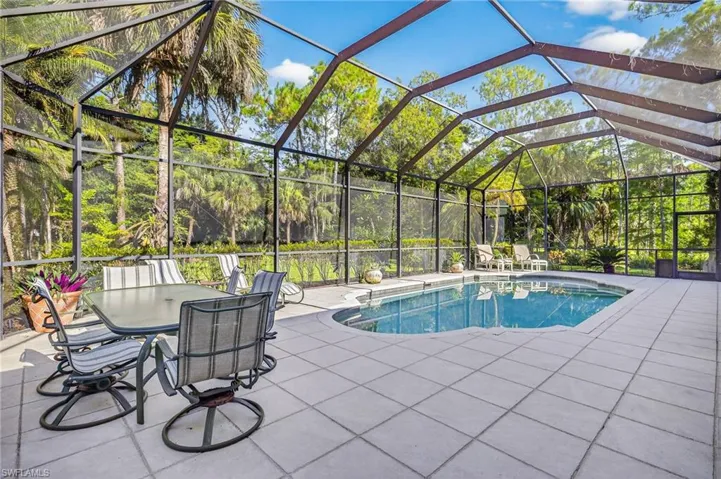 Swimming pool with a patio area and a lanai
