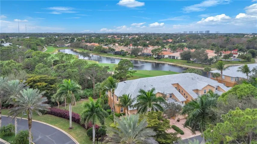 Drone / aerial view of a large body of water and a golf club