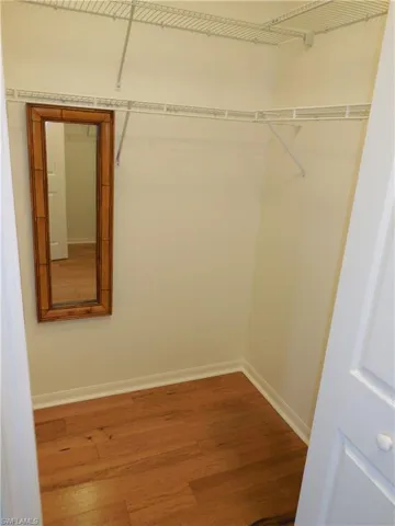 Walk in closet featuring wood finished floors