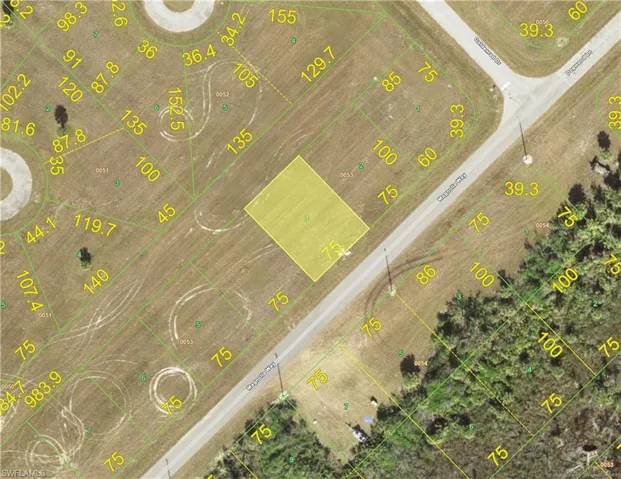 Aerial overview of property's location featuring property boundaries highlighted