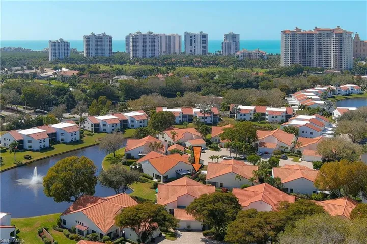 Aerial view of a nearby body of water