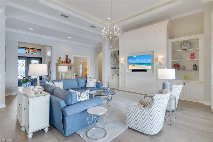 Stunning Custom Built-Ins, Intricate CeilingDetail and high-end finishes