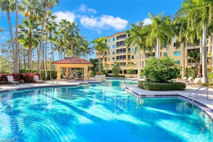 Community pool featuring a gazebo