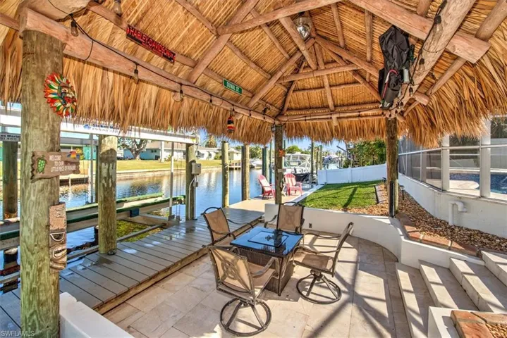 Dock area featuring boat lift and a water view