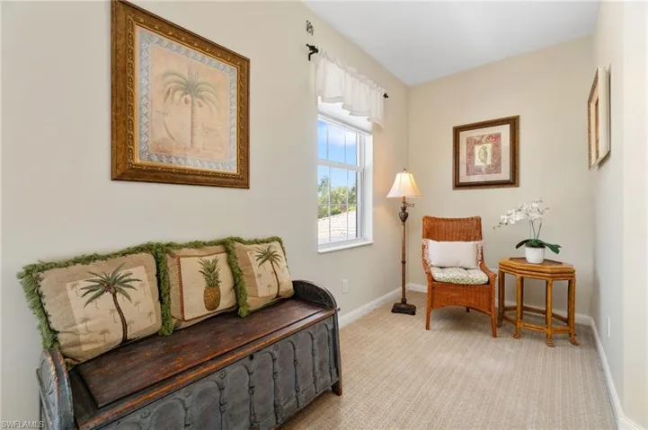 The primary bedroom is located on the second level of this home. It has a private bath and a walk-in closet.