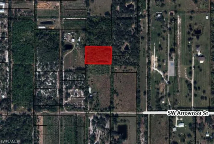 Aerial view of property's location with property parcel outlined