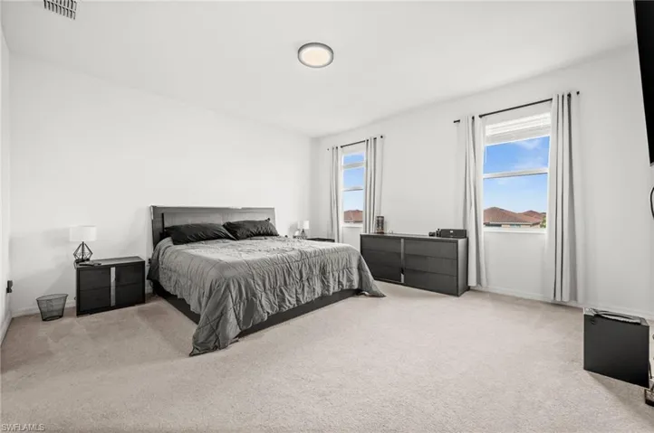 Bedroom with carpet flooring and multiple windows