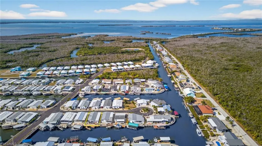 Bird's eye view of a nearby body of water