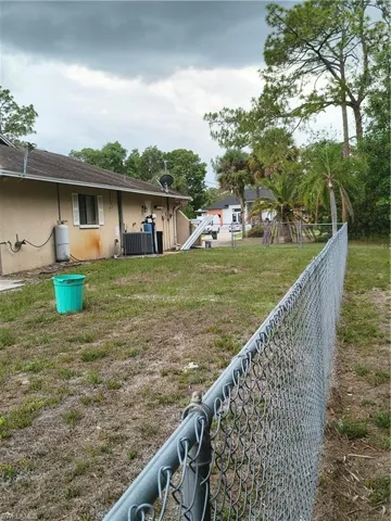 Chain link fencing enclosing a spacious grassy yard