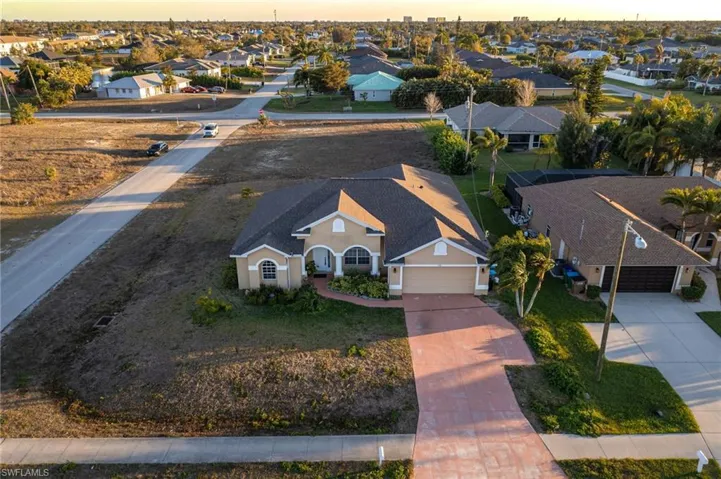Aerial view at dusk of a residential view