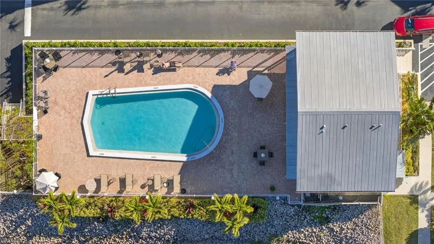 Aerial view of a pool