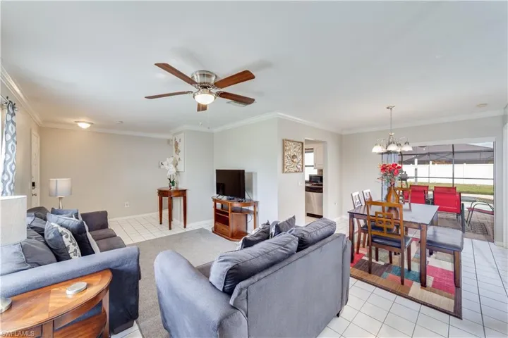 Living room flows into dining room