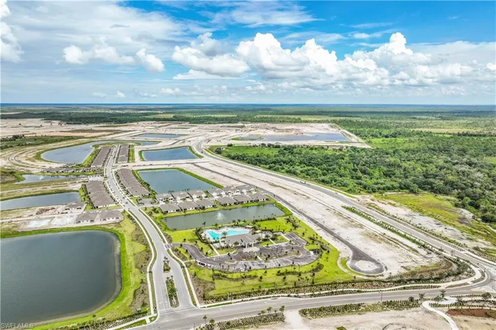 Aerial perspective showcasing a developing community with multiple residential clusters and extensive natural landscaping