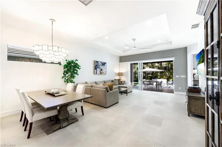 Dining space featuring an imported Italian glass chandelier.