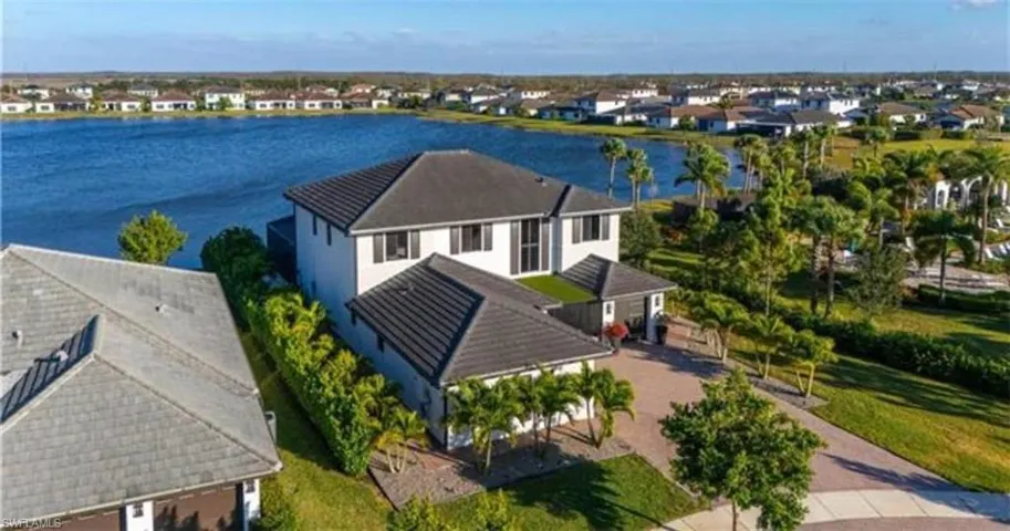 Contemporary two-story residence with a lakefront position