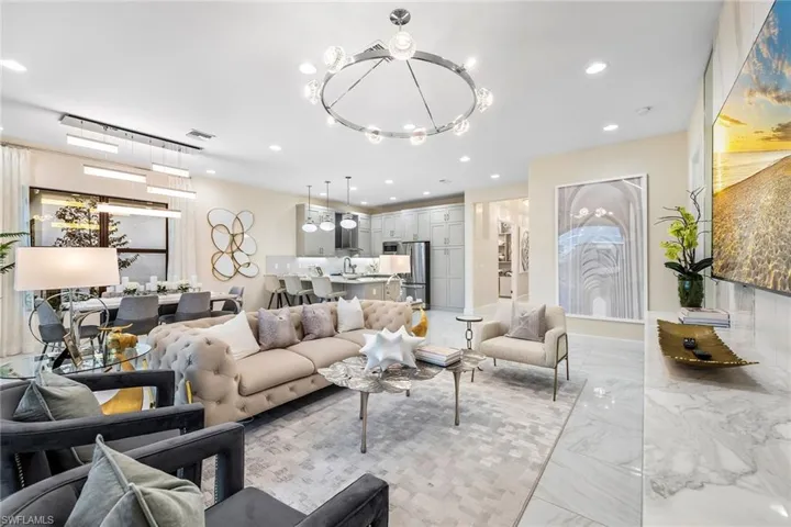 Living room with a chandelier