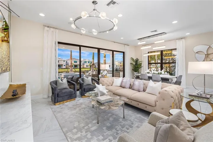 Living room with a chandelier