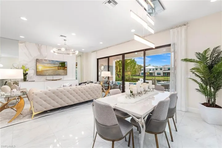 Dining space featuring a chandelier