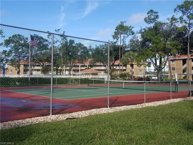 Bloomfield's tennis court with pickle ball lines.