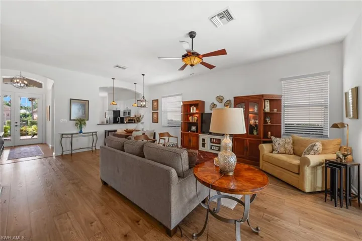 Open living room with beautiful wood flooring