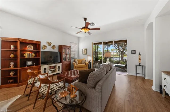 Open living room with beautiful wood flooring