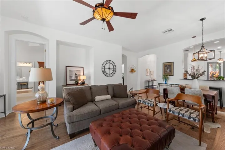 Open living room with beautiful wood flooring