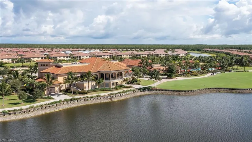 Aerial view of residential area with a nearby body of water