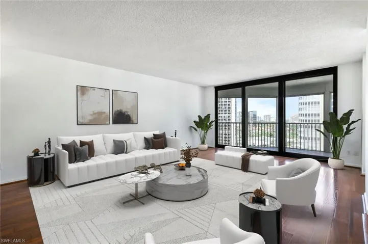 Virtually staged livingroom.
