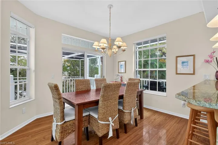 Dining area featuring a chandelier and wood finished floors