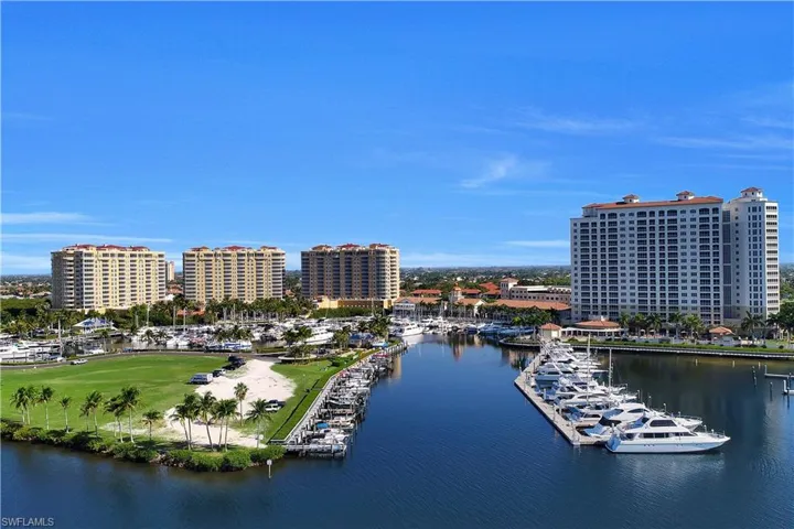 Water view featuring numerous boat docks and nearby urban area