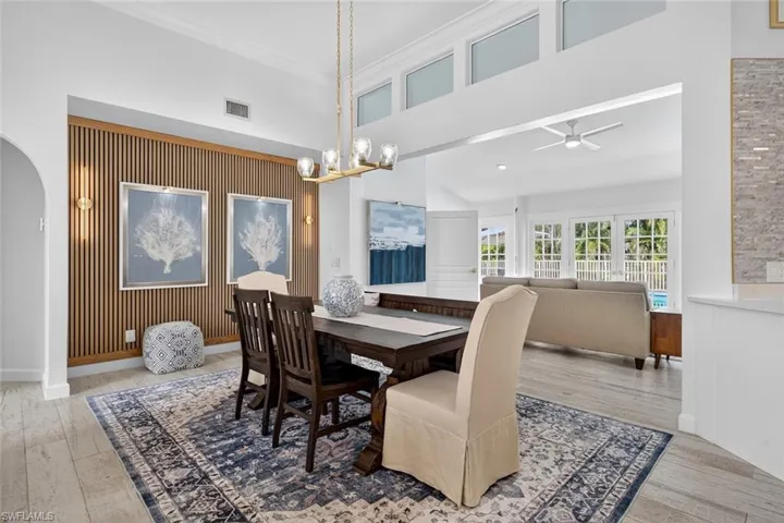 Open dining area with new accent walls