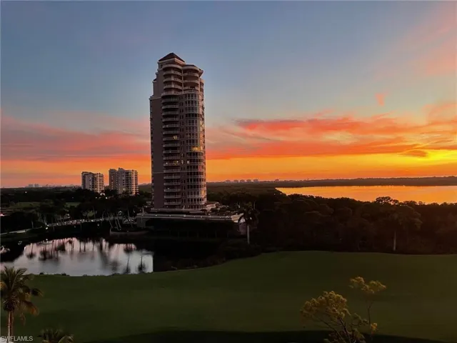 Sunset backdrop with the Horizons building in the forefront.