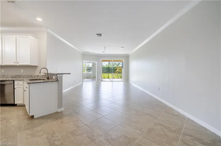 View from Dining area of kitchen and family room