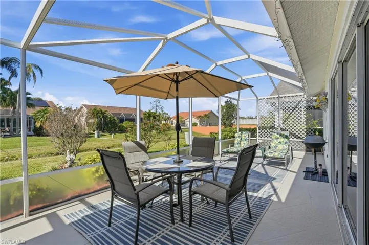 View of patio / terrace featuring a sunroom, a lanai, outdoor dining space, and grilling area