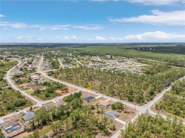 Aerial view of a heavily wooded area