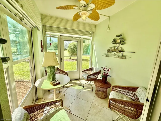 Enclosed Sun Room with roll down storm shutters.