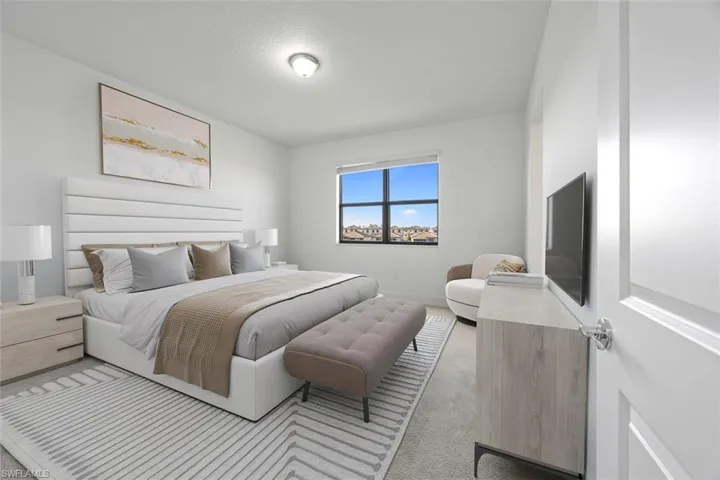 Virtually Staged-Bedroom featuring baseboards and light carpet