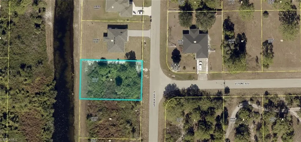 Property Aerial Map. Indicating the parcel of land with geographical features and surrounding infrastructure