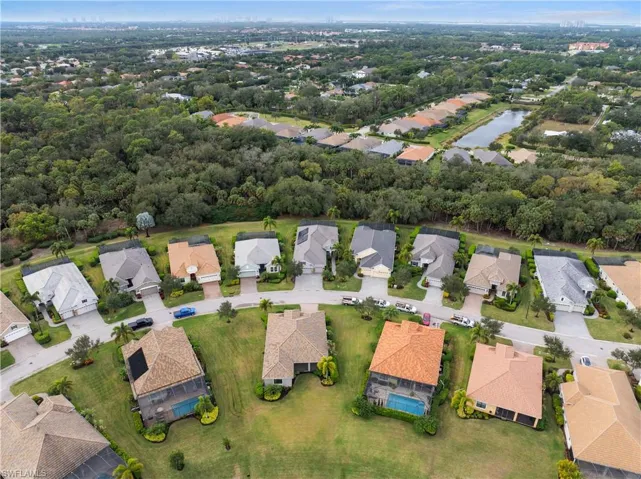 Aerial view of property and surrounding area with nearby suburban area and a nearby body of water
