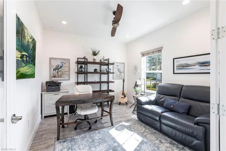 Office area with ceiling fan