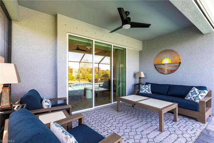 Lanai area with electric storm shutters.