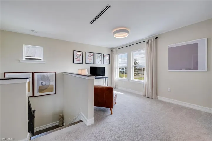 Loft or Home office with carpet and baseboards