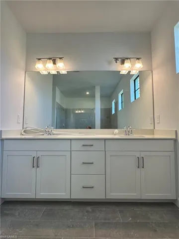 Bathroom featuring dual bowl vanity