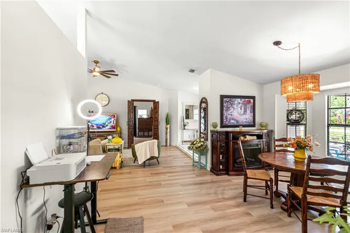 Vaulted ceilings create an expansive atmosphere