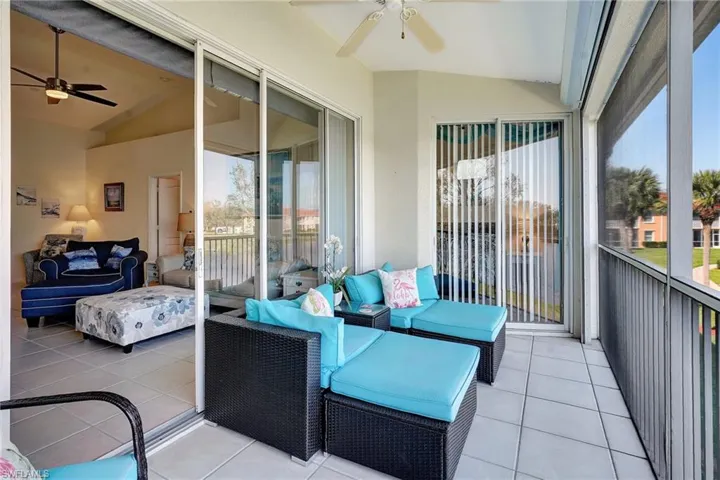 Balcony featuring ceiling fan, a patio, and an outdoor living space